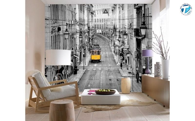 Mẫu decal dán tường 3D thành phố